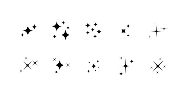 illustrazioni stock, clip art, cartoni animati e icone di tendenza di set di elementi vettoriali scintillanti a stella scintillante - bling bling