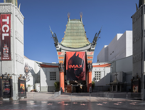 Los Angeles, United States – February 02, 2024: The poster of Batman movie at the entrance of TCL Chinese Theatre in Los Angeles, California