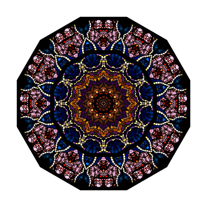 Kaleidoscope - abstract image created by multiple mirroring of the stained glass window
