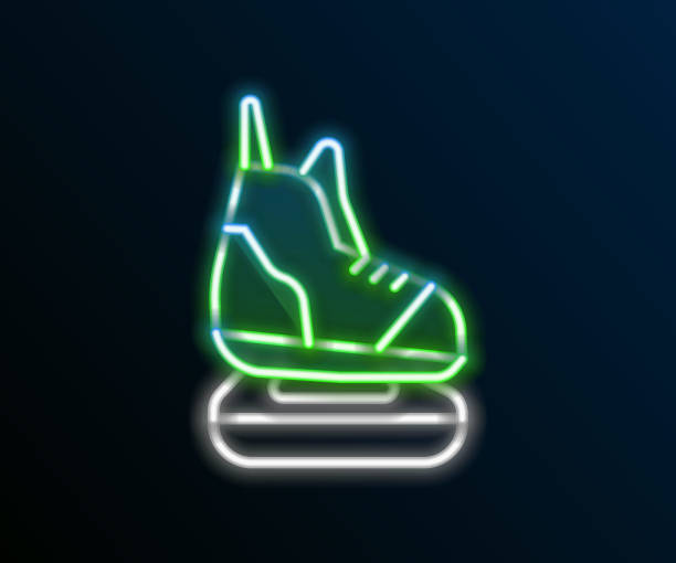 glowing neon line skates icon isolated on black background. ice skate shoes icon. sport boots with blades. colorful outline concept. vector - ice hockey ice skate equipment black stock illustrations