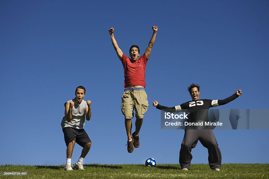 Hombre celebran durante el partido de fútbol - Foto de stock de Celebración - Ocasión especial libre de derechos