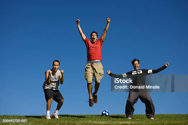 Hombre Celebran Durante El Partido De Fútbol Foto de stock y más banco de imágenes de Celebración - Ocasión especial - Celebración - Ocasión especial, EE.UU., Fútbol