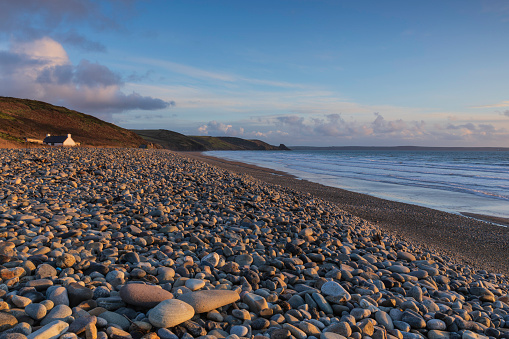 Newgale Beach on the Pembrokeshire coast in Wales at sunset