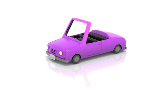 A purple car with a black top and a black front grille. High quality 3d illustration