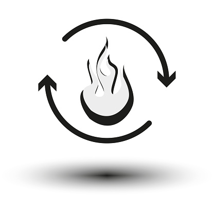 Metabolic processes icon. Synthesis calorie energy sign. Fire with arrows rotation symbol. Vector illustration. EPS 10. Stock image.