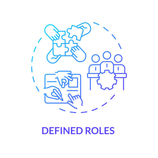 Defined roles blue gradient concept icon Defined roles blue gradient concept icon. Responsibilities for positions. Expecting from employees. Round shape line illustration. Abstract idea. Graphic design. Easy to use in promotional material job description stock illustrations