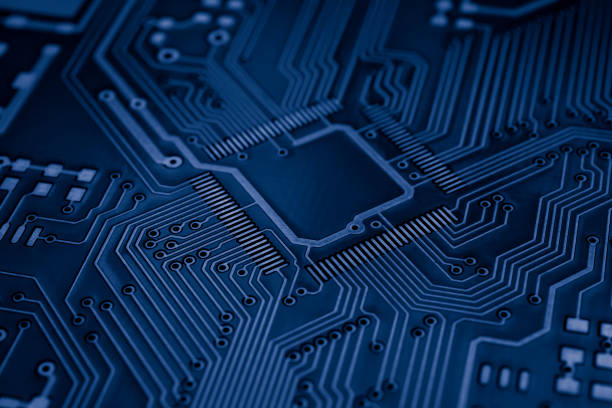 istock dark blue printed circuit. layout of tracks. 2004969225