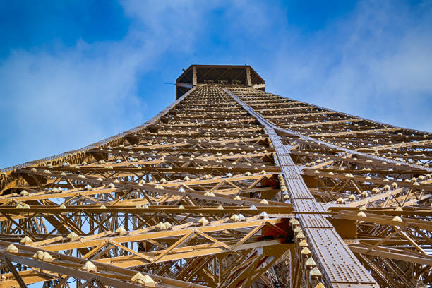 Inside View of Eiffel Tower With Blue Romatic Sky in Paris, France.Horizontal Image