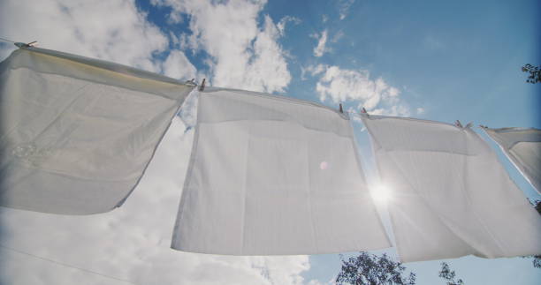 istock White bedding drying on a rope in the sun 2004978323