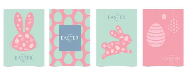 Vector illustration of Collection of easter background set with rabbit and egg in silhouette style Editable vector illustration for A4 vertical postcard