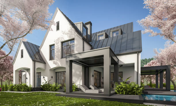 istock 3d rendering of new concrete house in modern style in spring day 2005002706