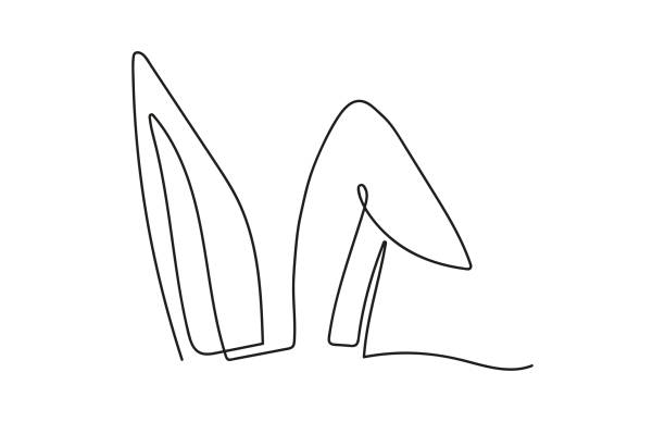 Continuous one line drawing of rabbit ears. Simple line art of funny Easter bunny ears. Isolated on white backdrop. Minimalist style. Design element for print, greeting, postcard, scrapbooking. Continuous one line drawing of rabbit ears. Simple line art of funny Easter bunny ears. Isolated on white backdrop. Minimalist style. Design element for print, greeting, postcard, scrapbooking funny ear stock illustrations