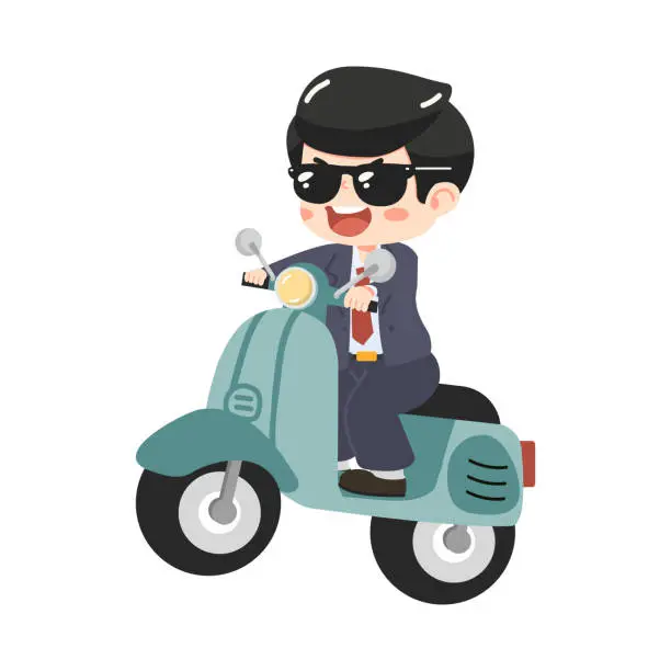 Vector illustration of Businessman riding motorcycle Cartoon funny