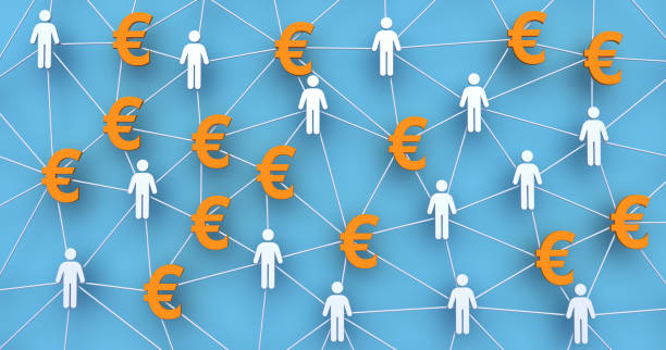 persone e segni di denaro dell'euro. concetto di catene di business. connessioni di rete di persone. comunicazioni e relazioni. - partnership marketing connect the dots business foto e immagini stock