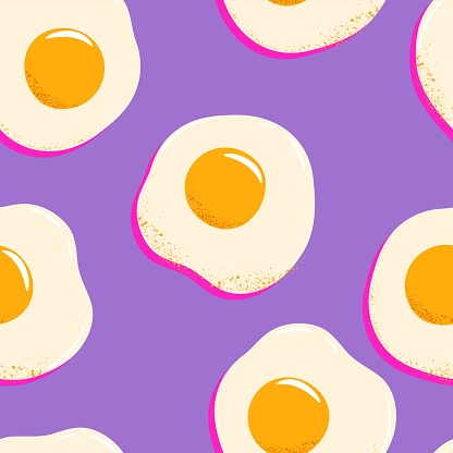 Bright contrast vector seamless pop art pattern with fried eggs. Hand-drawn illustration