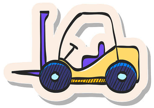 Hand drawn Forklift icon in sticker style vector illustration