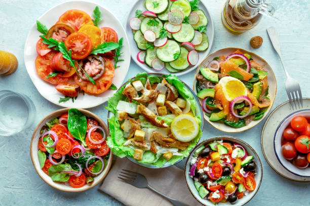 istock Fresh salads, overhead flat lay shot of an assortment 2005015619