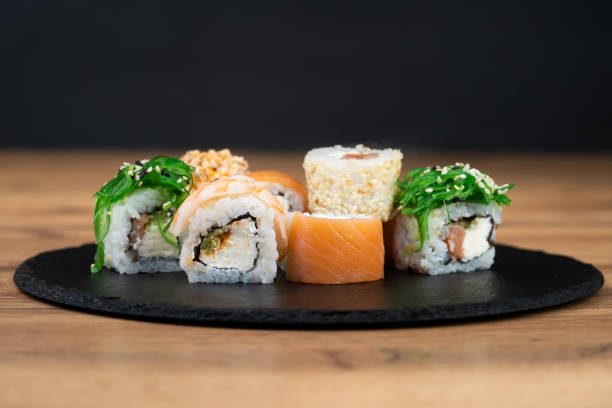 istock delicious traditional Japanese sushi and rolls on a plate 2005016243
