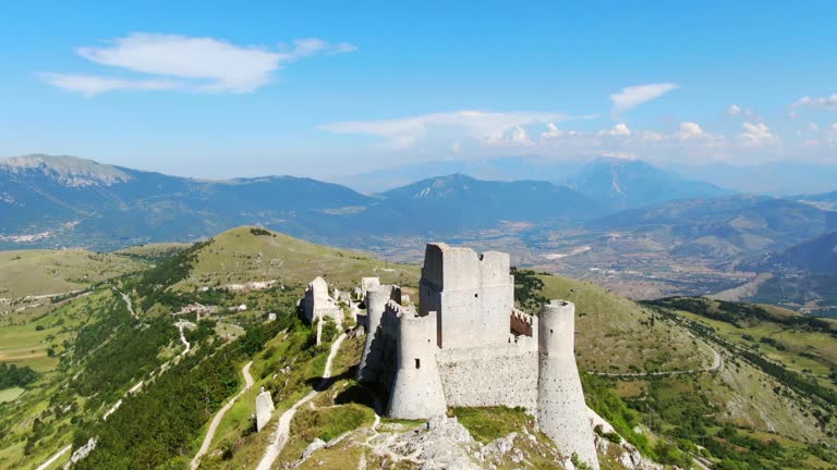 rocca calascio aerial view drone tilt down