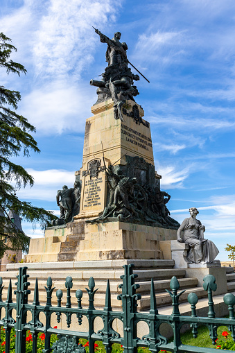 Segovia, Spain, 03.10.21. The Monument to Daoiz and Velarde by Aniceto Marinas, a memorial to two Spanish artillery officers who fell in Dos de Mayo Uprising.