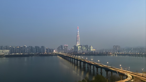 Night view of the Yellow River Iron Bridge in Lanzhou, China