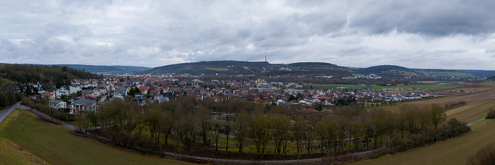 Bad Mergentheim, panoramic view of the city on a cloudy winter day
