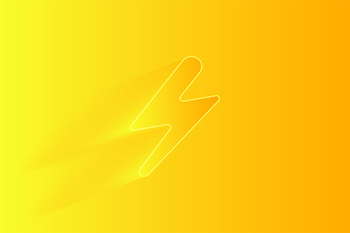 Cute colorful yellow energy lightening bolt icon. Smooth 3d gradient icon with glow effect, isolated vector illustration. Creative isolated vector design asset perfect for presentation design, social media, infographics.