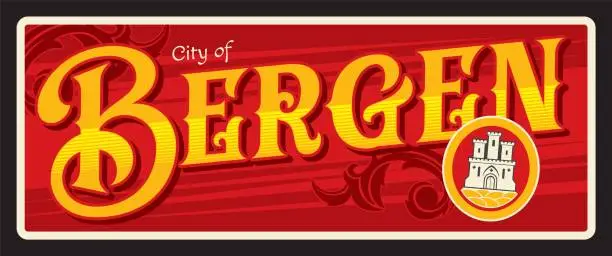 Vector illustration of City of Bergen, Norway city travel sticker