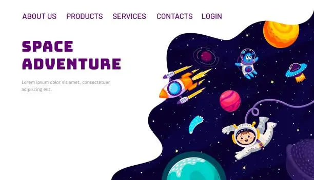 Vector illustration of Space galaxy adventure landing page with astronaut