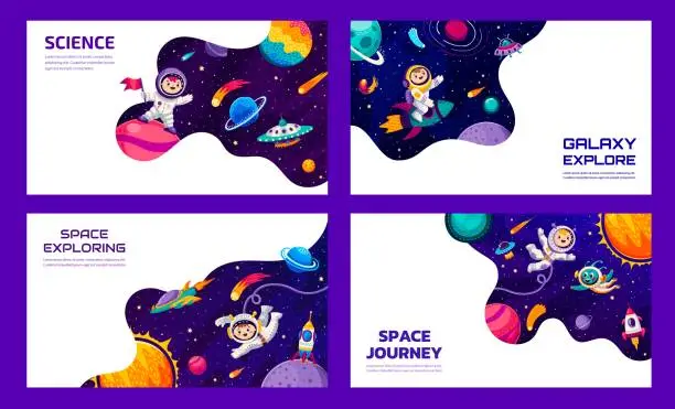 Vector illustration of Space galaxy landing pages, cartoon space planets