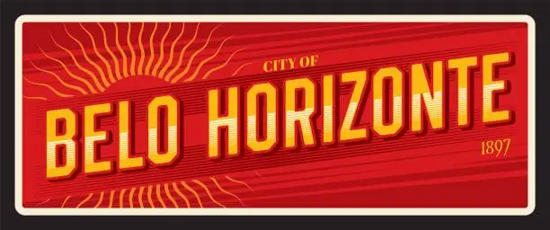 Vector illustration of Belo Horizonte retro travel plate, brazilian, city