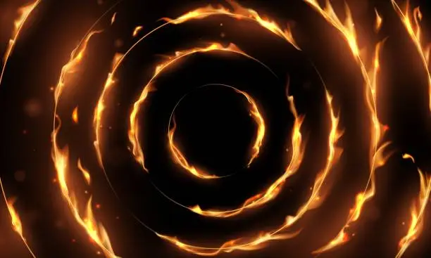 Vector illustration of Circle fire flames, burning rings, hell sparkles