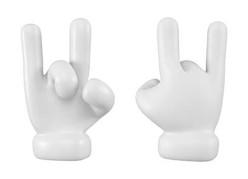 Set of white emoji cute hands shows a rock gesture isolated. Coolness symbol , icon and sign concept. 3d rendering.