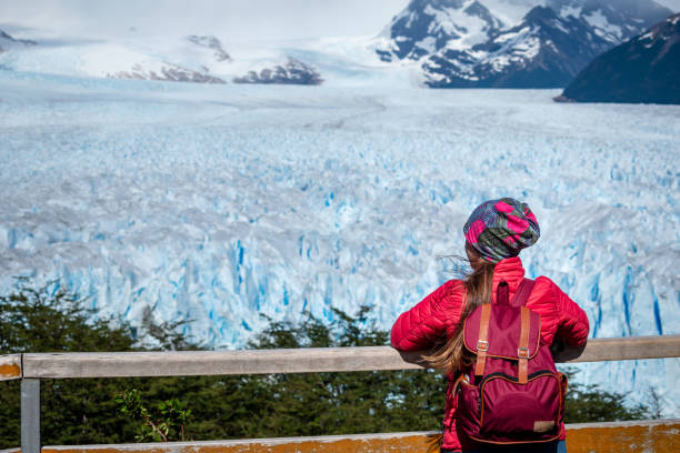 Tourist visiting the Perito Moreno glacier in El Calafate, Argentina. stock photo