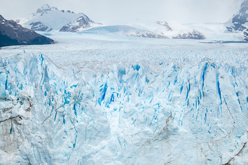 Beautiful image of the impressive Perito Moreno glacier in El Calafate, Argentina. Imposing ice wall of the Perito Moreno glacier. Beautiful landscape of southern Argentina.