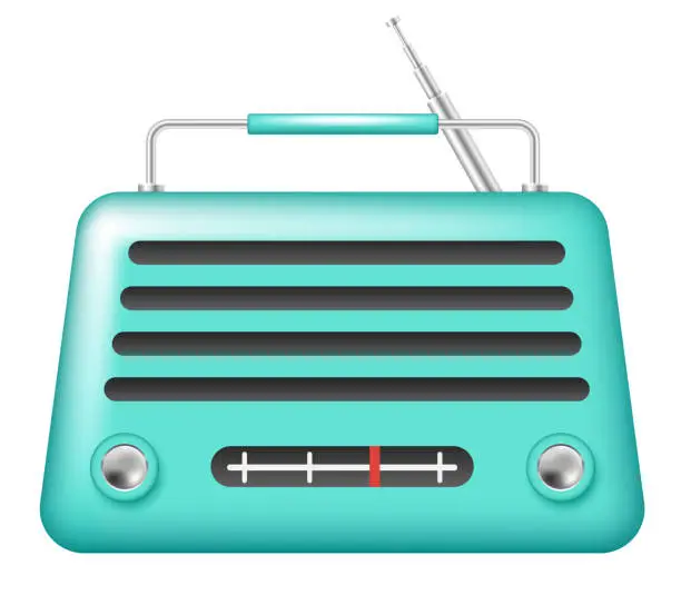 Vector illustration of Retro radio icon. Vector 3D radio. Clipart isolated on white background.