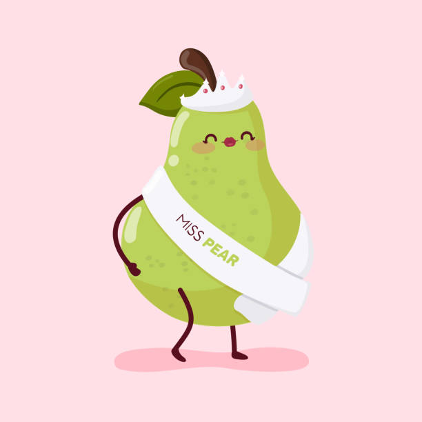 ilustraciones, imágenes clip art, dibujos animados e iconos de stock de la pera más bonita del mundo. señorita pera - concurso de belleza