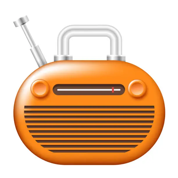 Vector illustration of Retro radio icon. Vector 3D radio. Clipart isolated on white background.