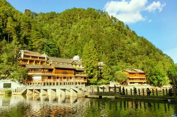 Ancient Houses On The Banks Of Tuojiang River In Fenghuang Ancient Town, China. Fenghuang Ancient Town Is One Of The Most Famous Old Towns In China.