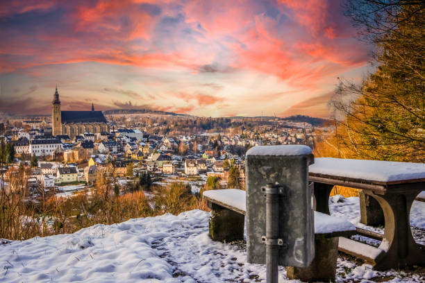 winter in the schneeberg village in saxony germany
