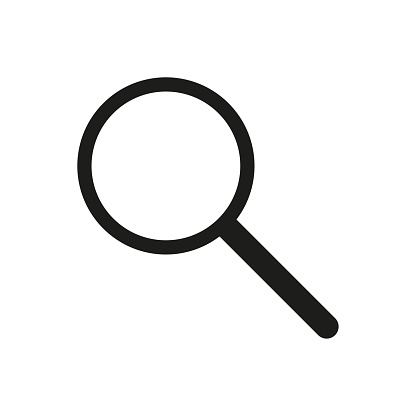 Magnifying glass icon on white background with various elements