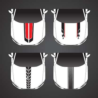 Set Vehicle graphics stripe kits for car hood. Graphic abstract stripe racing designs vector