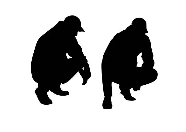 Vector illustration of Man Squatting Silhouette