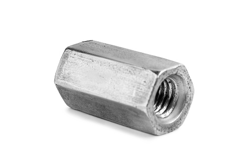 Old stainless steel lug nut piece isolated on white background