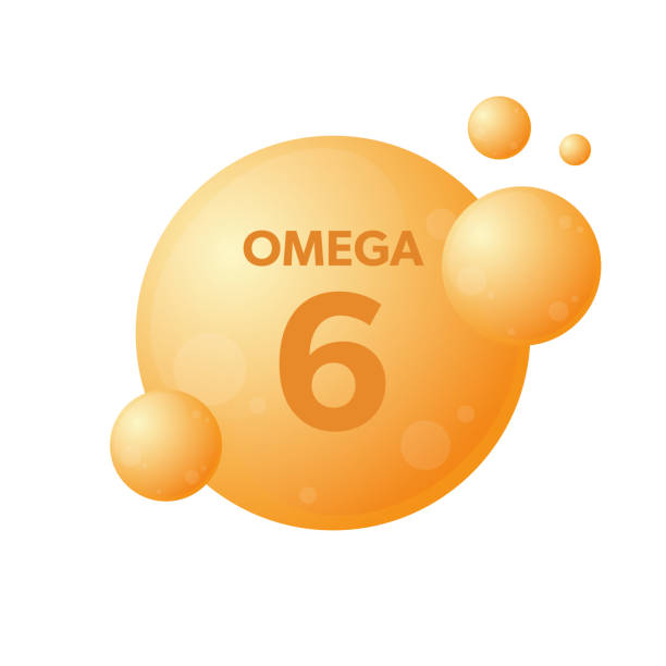 ilustraciones, imágenes clip art, dibujos animados e iconos de stock de omega - 6 burbuja vectorial aislada sobre blanco. icono de la vitamina. - vitamina b 3
