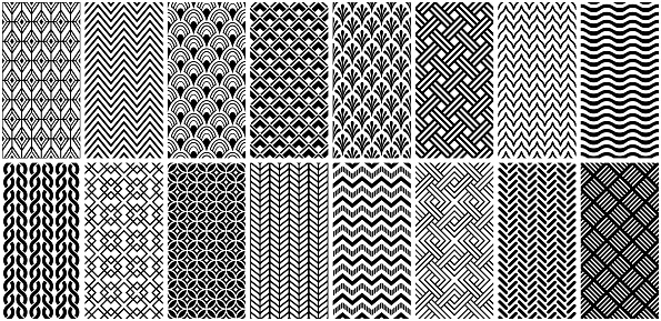 Set of seamless geometric patterns. Vector backgrounds.