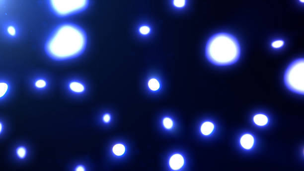 istock Flowing blue white bokeh particles with dark abstract background. Floating glowing dust flare futuristic glittering in space. Event presentation business minimalistic illustration 2005344339