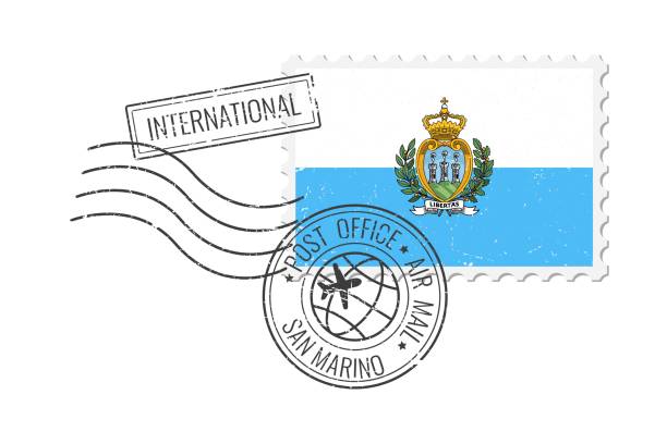 San Marino grunge postage stamp. Vintage postcard vector illustration with national flag of San Marino isolated on white background. Retro style.