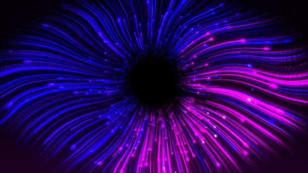 istock High speed flowing neon blue purple lines. Technology digital shiny warp bokeh tunnel hyperspace. Abstract space background for event, party, carnival, celebration, anniversary. 2005350159