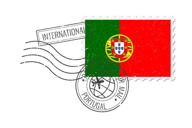 portugal grunge postage stamp. vintage postcard vector illustration with portuguese national flag isolated on white background. retro style. - postage stamp design element mail white background stock illustrations